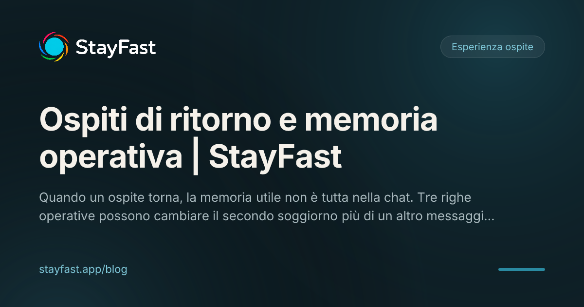 Scheda pulita con tre note operative sul soggiorno, davanti a conversazioni vecchie e disordinate sullo sfondo.
